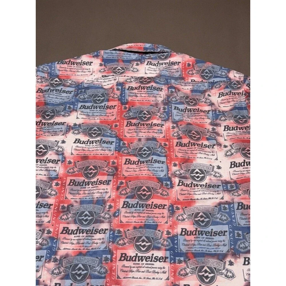 Billabong Budweiser Beer Label Print Button Down Shirt Mens Large Multicolor